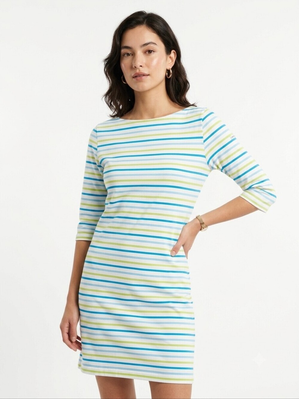 SAINT JAMES French Nautical Striped Dress Blue & Green Sz Small Nautical Coastal